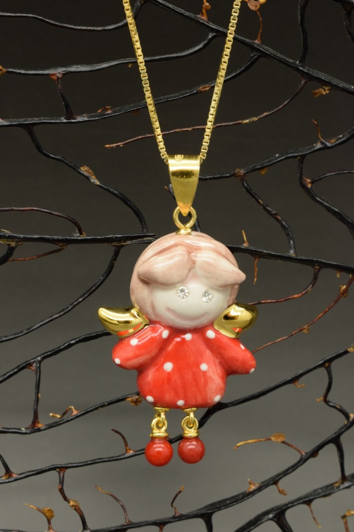 ciondolino portafortuna, angioletto fortunato con collana in argento
