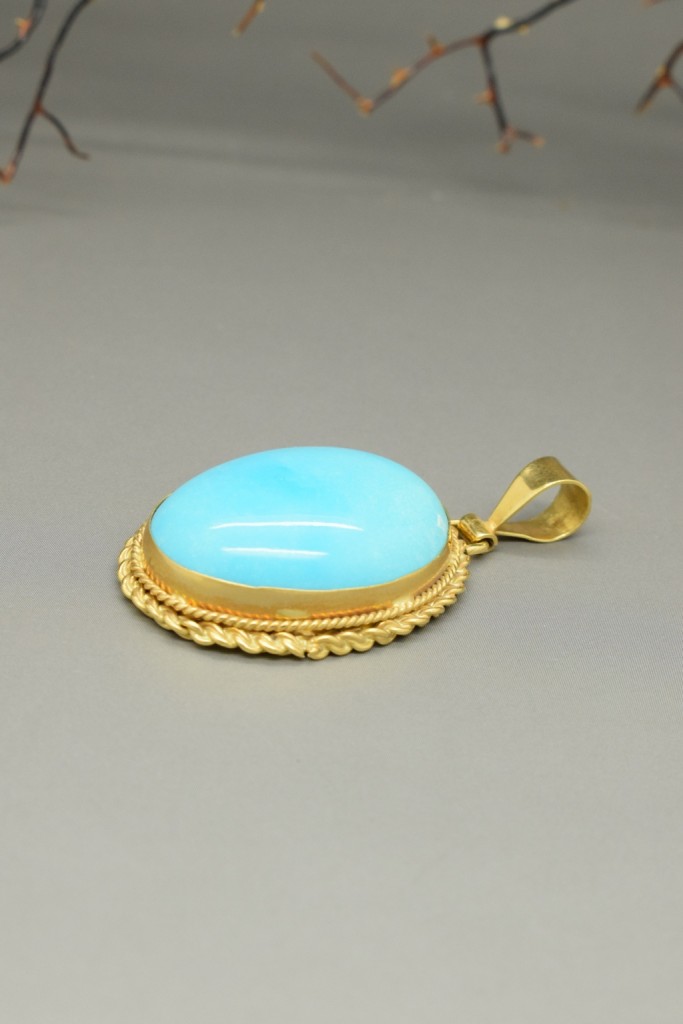 Collana Lunga In Pietra Naturale Turchese - Ciondolo Rotondo, Catena In Pelle 43cm, Gioiello Reiki Chakra Per Meditazione E Yoga