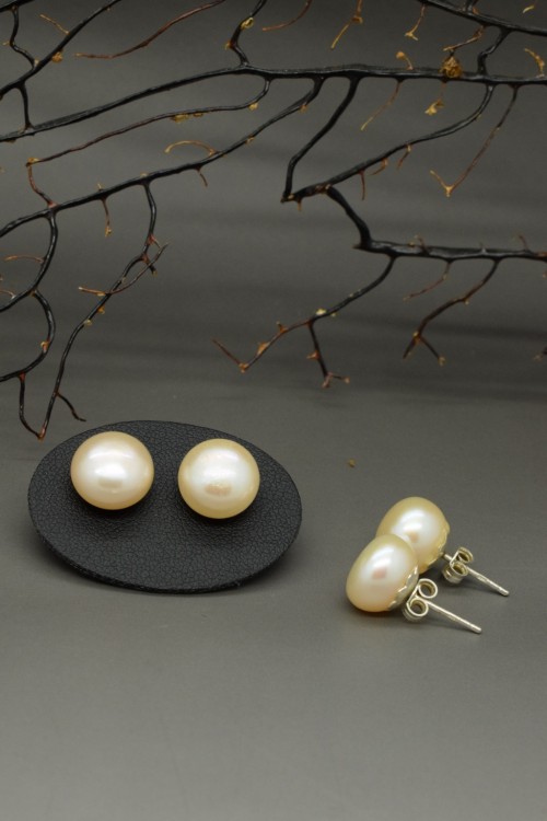 Orecchini di perle di fiume rosa salmone chiaro, 3a misura in argento 925