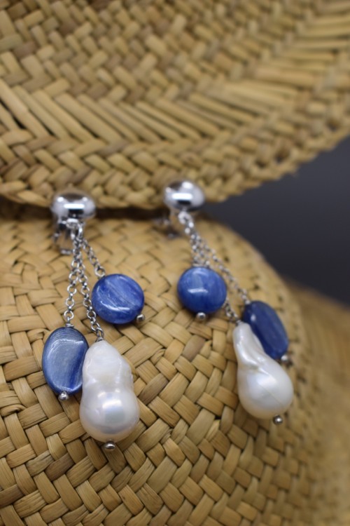 orecchini con cianite e perle