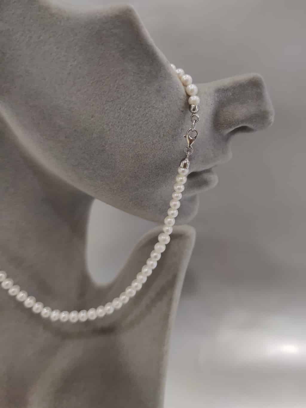 Collana di perle di Fiume con cuore in Ambra e Argento 925- GioieSelli