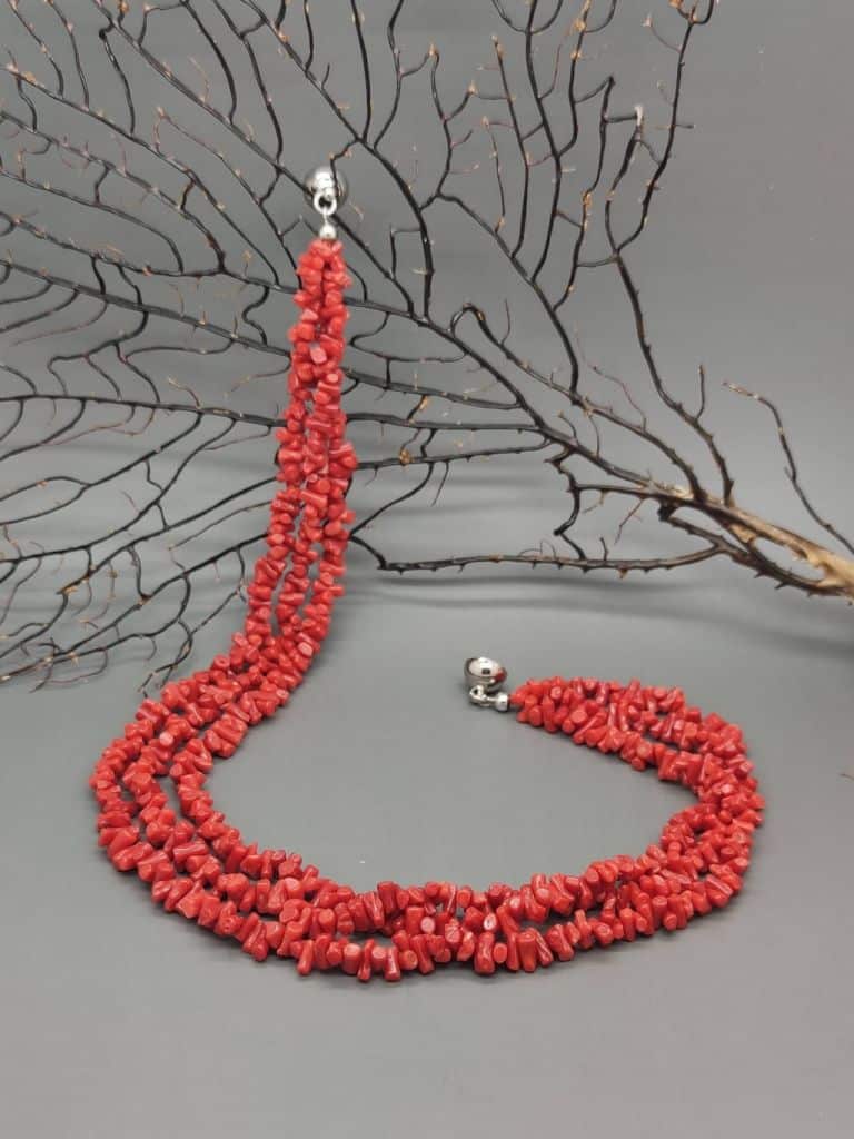collana di perle miluna lunga corallo rosso PCL5822